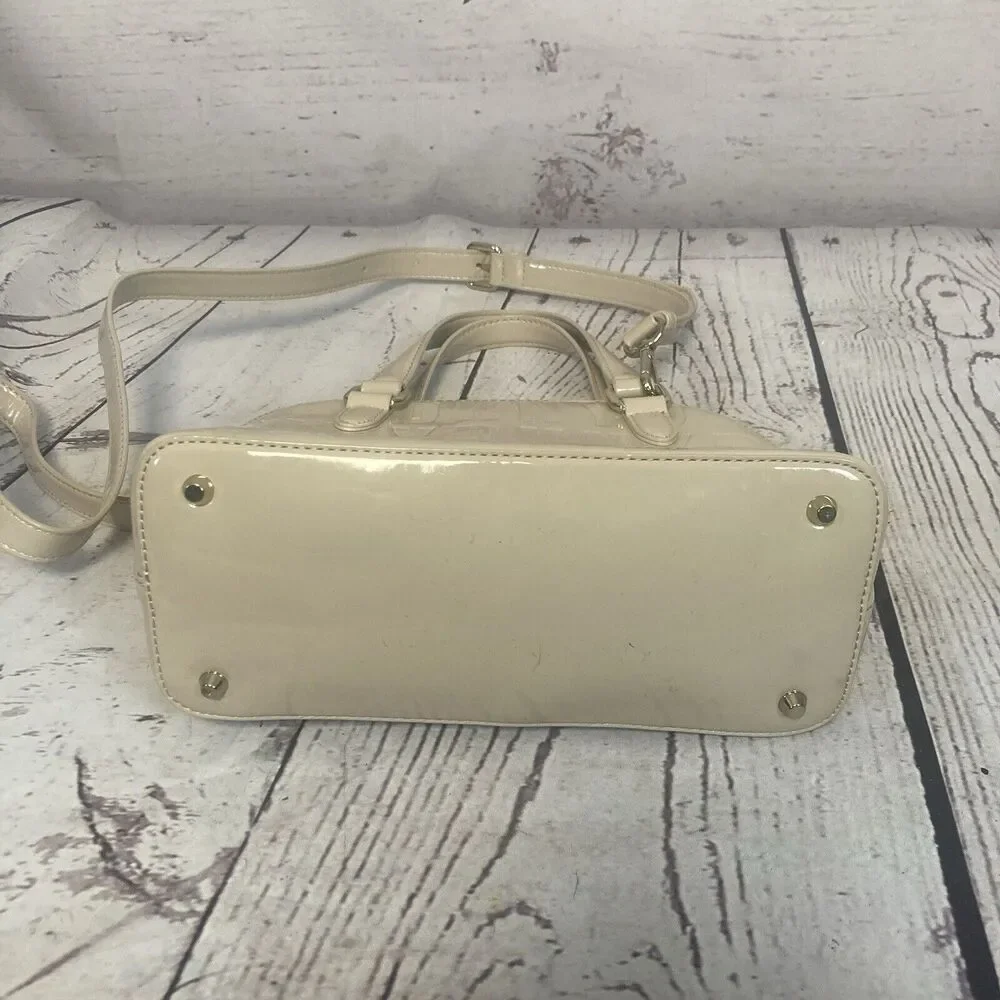 Dkny PVC‎ Monogram Embossed Satchel Beige Small Chic Everyday Adjustable Stap